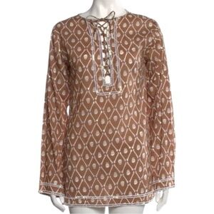 Letarte Swim Women’s Size M L Tan White Skull Print Iridescent Sequin Cover Up